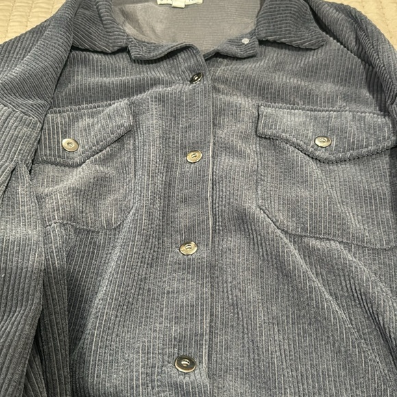 She + Sky Corduroy Navy Blue Button Down Flannel w/ Drop Sleeve - Picture 4 of 6